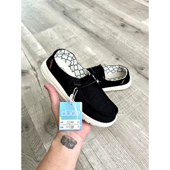 Hey Dude Shoes-Wendy Youth-Linen Black-size Y1-NEW! - Picture 1 of 6